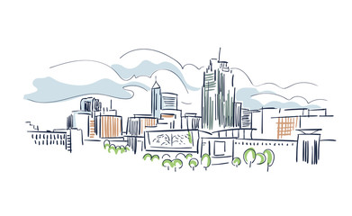 Raleigh North Karolina usa America vector sketch city illustration line art