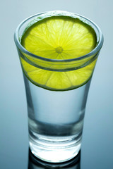 Tequila shot with salt and lemon