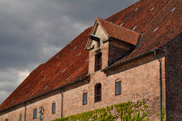 Fototapeta premium Copenhagen, Denmark Historical architecture. City views during canal boat cruise on cloudy day.