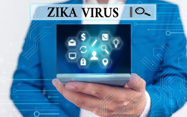 Text sign showing Zika Virus. Business photo text caused by a virus transmitted primarily by Aedes...