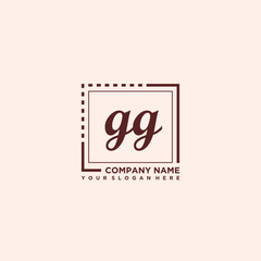 GG Initial handwriting logo concept, with line box template vector