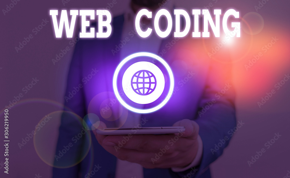 Poster text sign showing web coding. business photo showcasing work involved in developing a web site for t