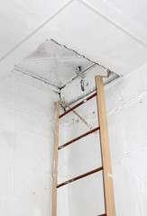 Roof stairs in an old building, sunroof in the ceiling. vintage.