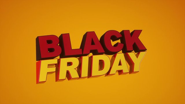 3D rotating Black Friday logo animation. Sale. Banner, poster, logo red yellow color on yellow background. WITH ALHPA MATTE. Transparent. 3d Rendering.