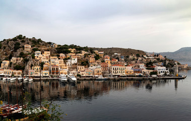 Fototapeta na wymiar Panoramic view of the port of Simi Greece