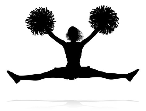 Sports cheerleader in silhouette with pompoms