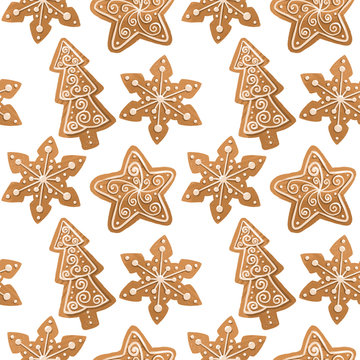 Christmas seamless pattern with gingerbread cookies srars