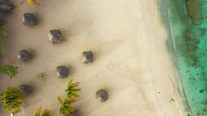 Aerial view of coast of Curaçao in the Caribbean Sea with turquoise water, cliff, beach and...