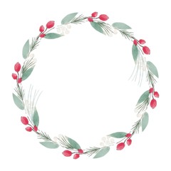 Fototapeta na wymiar Hand-drawn Christmas wreath with various holiday symbols