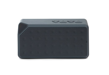 Wireless speaker on a white background. Rectangular music speaker close-up.