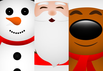 Fototapeta premium Cards with Santa Claus, reindeer and snowman