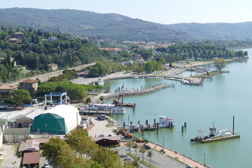 Obraz premium Passignano on Trasimeno Lake panorama from the tower of the Castle on the lake and on the village