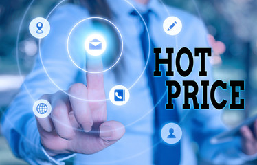 Writing note showing Hot Price. Business concept for Buyer or seller can obtain something for a...