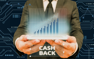 Writing note showing Cash Back. Business concept for denoting a form of incentive offered to buyers of certain products
