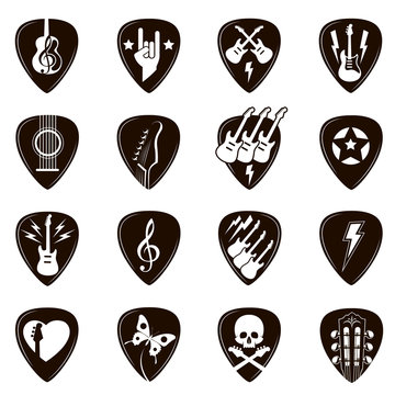 Vecteur Stock collection of different black guitar picks isolated on white  background | Adobe Stock