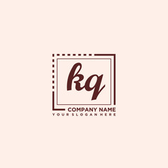 KQ Initial handwriting logo concept, with line box template vector