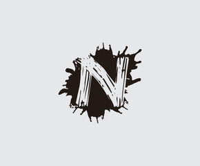 Initial N flat splatter logo icon. Abstract ink splash design.