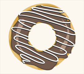 Donut with brown chocolate coating and sprinkles. Modern flat design.