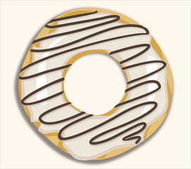 Donut with brown chocolate coating and sprinkles. Modern flat design.