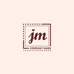 JM Initial handwriting logo concept, with line box template vector