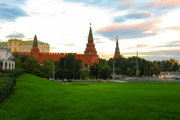 Moscow Kremlin tower road sunset