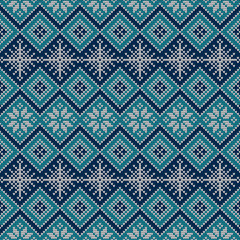 Knitted scandinavian pattern with snowflakes. Vector.