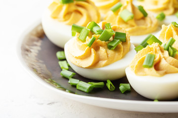 Deviled eggs on Easter dinner table