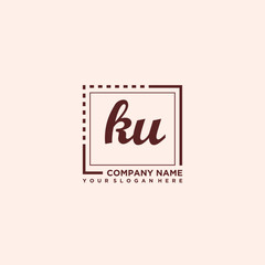 KU Initial handwriting logo concept, with line box template vector