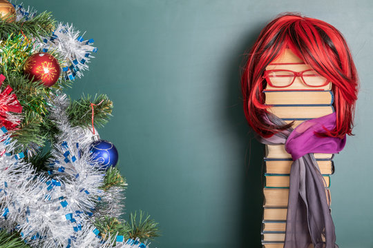 Happy New Year ! Funny educational idea with a red-haired teacher