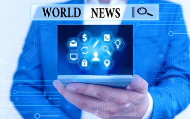 Text sign showing World News. Business photo text global noteworthy information about recent or important events