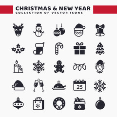 Christmas and New Year icons. Vector set.