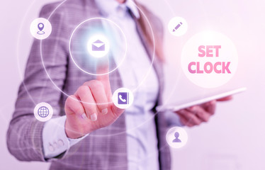 Word writing text Set Clock. Business photo showcasing put it to the right time or change the clock time to a later time