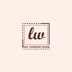 LW Initial handwriting logo concept, with line box template vector