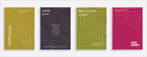 Minimalistic cover design templates. Set of layouts for covers of books, albums, notebooks, reports, magazines. Line halftone gradient effect, flat modern abstract design. Geometric mock-up texture.