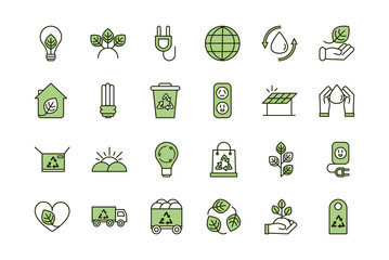 environment ecology icons collection line and fill