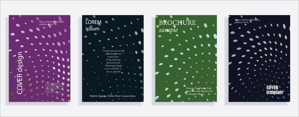 Minimalistic cover design templates. Set of layouts for covers of books, albums, notebooks, reports, magazines. Line halftone gradient effect, flat modern abstract design. Geometric mock-up texture.