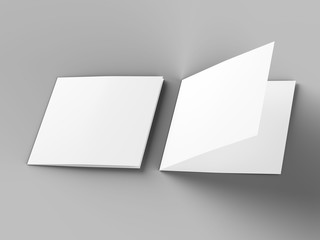 Brochure in square format folded to two - mockup. 3d illustration