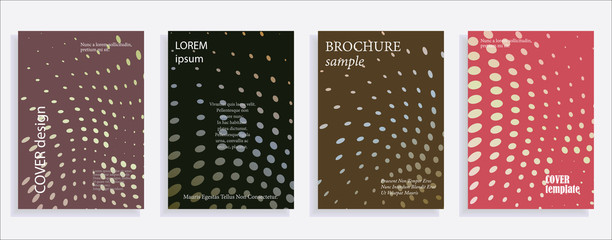 Minimalistic cover design templates. Set of layouts for covers of books, albums, notebooks, reports, magazines. Line halftone gradient effect, flat modern abstract design. Geometric mock-up texture.
