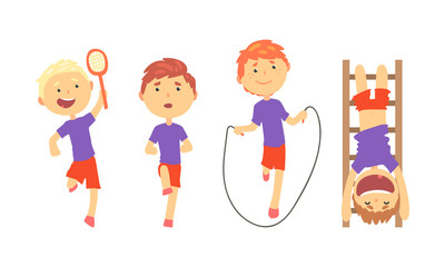 Children Doing Sport Activities Vector Illustrations Set