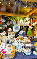 Christmas Handmade souvenirs Decorations on Christmas Market at Riga, Latvia. Advent Fair, and...