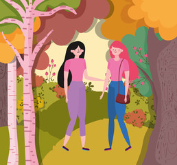 Women cartoons in autumn vector design