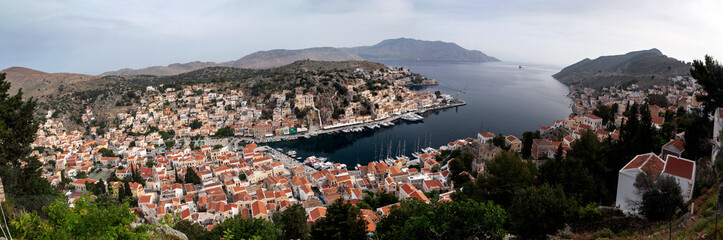 Fototapeta na wymiar Panoramic view of port of Simi Greece