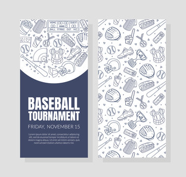 Hand Drawn Baseball Symbols Used in Vector Two-sided Card Template