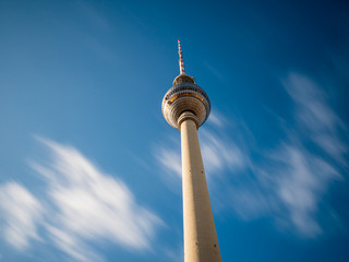 Obraz premium View to the Alex Television Tower with blue sky background