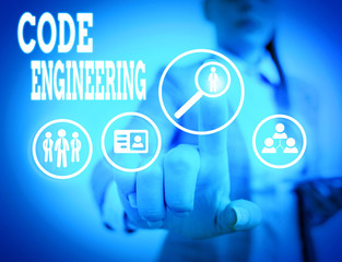 Word writing text Code Engineering. Business photo showcasing application of engineering to the development of software