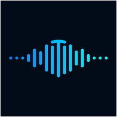 letter T with Pulse music player element. Logo template electronic music, equalizer, store, dj, nightclub, disco. Audio wave logo concept, Multimedia Technology themed, Abstract Shape. - vector