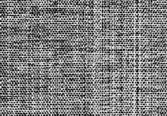 Vector fabric texture. Distressed texture of weaving fabric. Grunge background. Abstract halftone vector illustration. Overlay for interesting effect and depth. Black isolated on white background.
