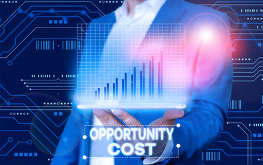 Conceptual hand writing showing Opportunity Cost. Concept meaning the price of the next best thing you could have done