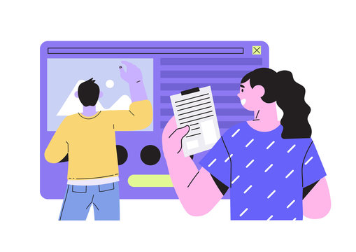 Process of creating website template and programming. Team of web or ui designers create design, choose style and prototyping. Teamwork concept. Vector illustration for banners, landing page and ads.