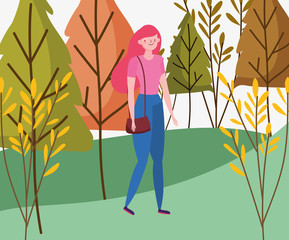 Woman cartoon in autumn vector design